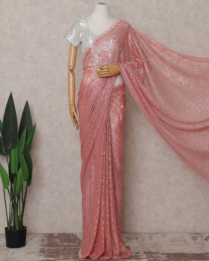 Dusty Rose Pink French Chantilly Lace Saree