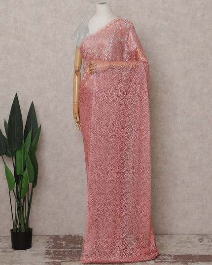 Dusty Rose Pink French Chantilly Lace Saree