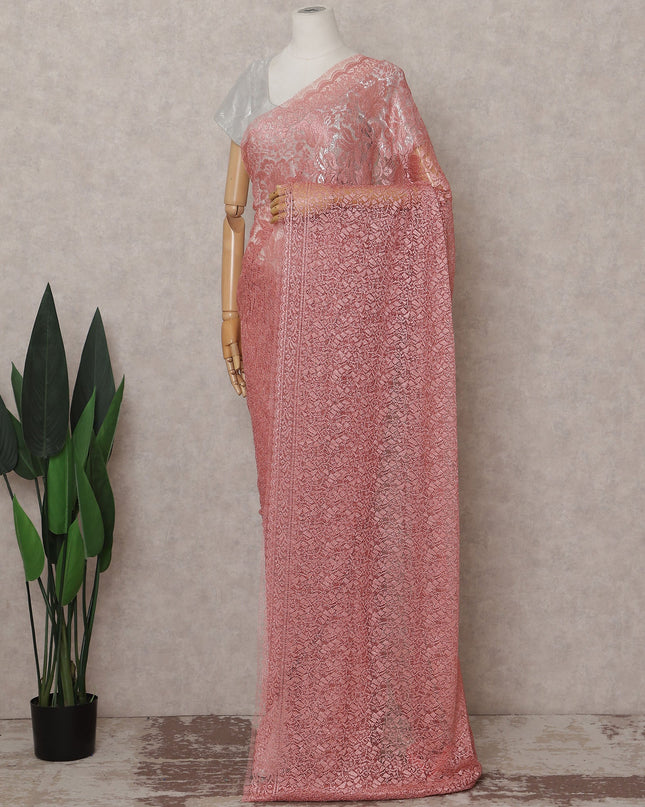 Dusty Rose Pink French Chantilly Lace Saree