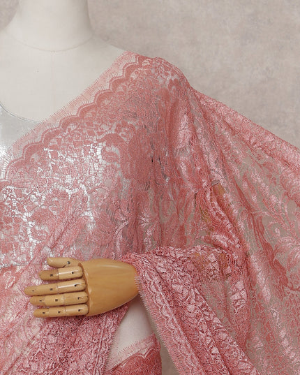 Dusty Rose Pink French Chantilly Lace Saree