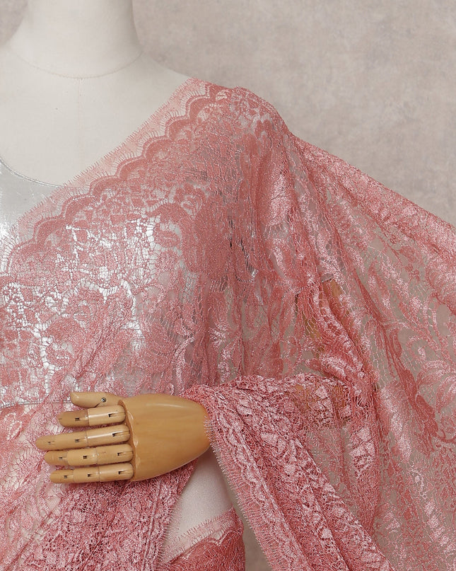 Dusty Rose Pink French Chantilly Lace Saree