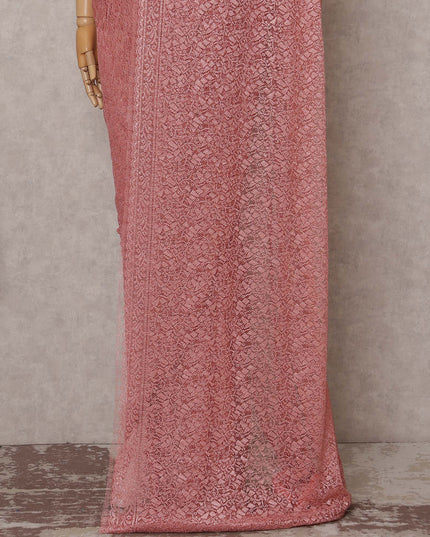 Dusty Rose Pink French Chantilly Lace Saree