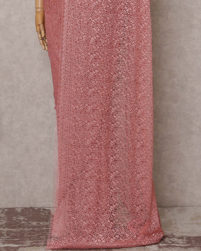 Dusty Rose Pink French Chantilly Lace Saree