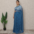 Teal Blue Premium French Metallic Chantilly Saree Lace, 5.5 Mtrs Length, 110 Cms Width, Made in France-D24443