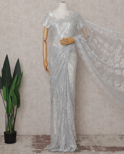 Platinum Silver French Chantilly Lace Saree