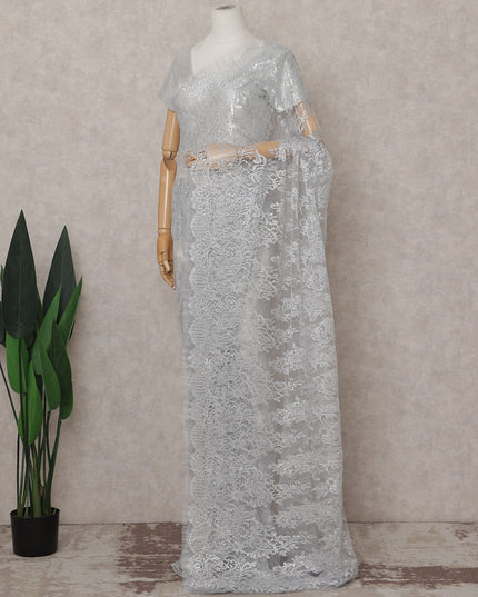 Platinum Silver French Chantilly Lace Saree