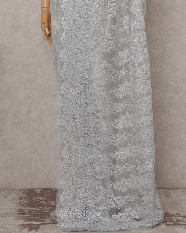 Platinum Silver French Chantilly Lace Saree
