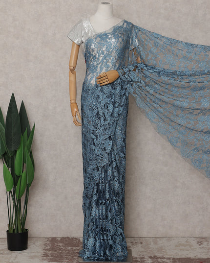 Blue French Chantilly Lace Saree | Regal