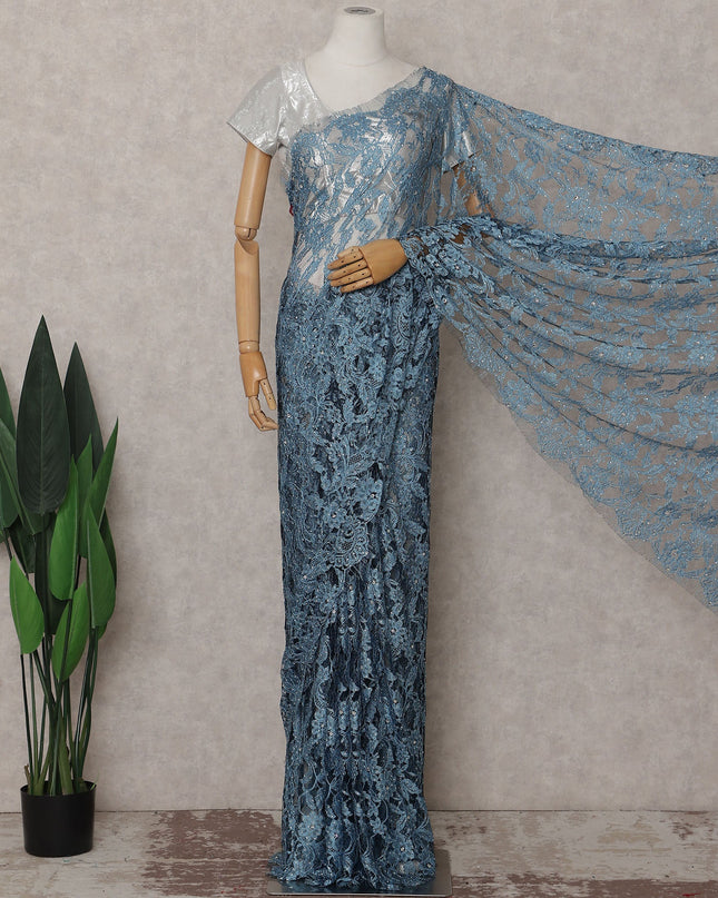 Blue French Chantilly Lace Saree | Regal