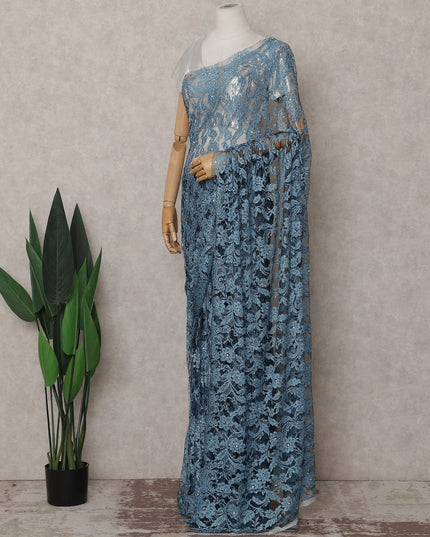 Blue French Chantilly Lace Saree | Regal