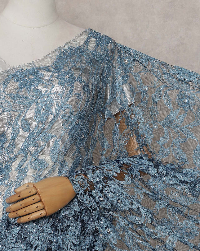Blue French Chantilly Lace Saree | Regal