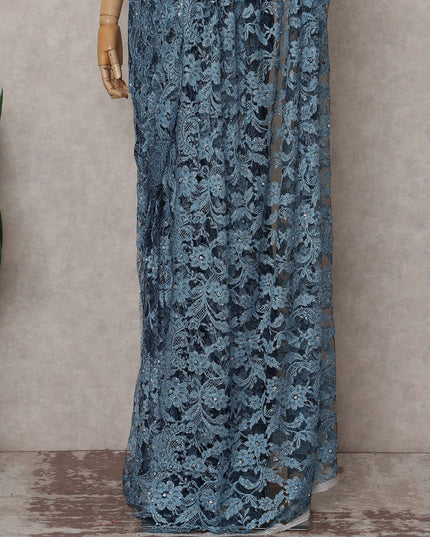 Blue French Chantilly Lace Saree | Regal