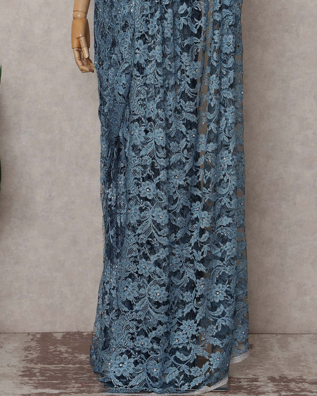 Blue French Chantilly Lace Saree | Regal