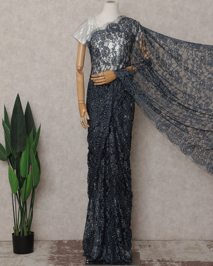 Grey French Chantilly Lace Saree | Regal