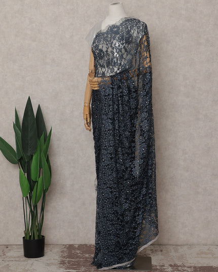 Grey French Chantilly Lace Saree | Regal