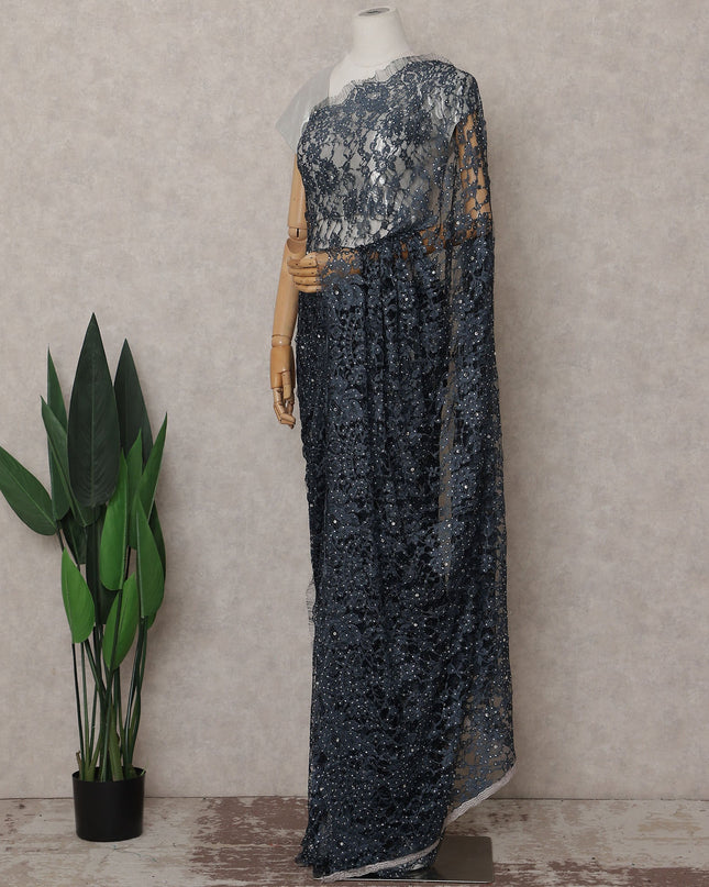 Grey French Chantilly Lace Saree | Regal