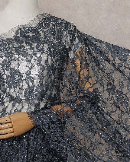 Grey French Chantilly Lace Saree | Regal