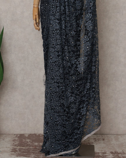 Grey French Chantilly Lace Saree | Regal