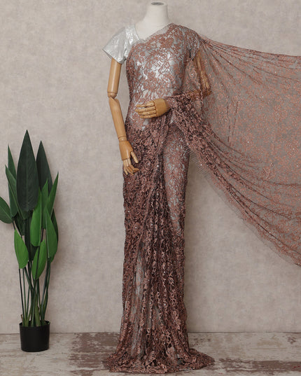 Copper French Chantilly Lace Saree | Regal