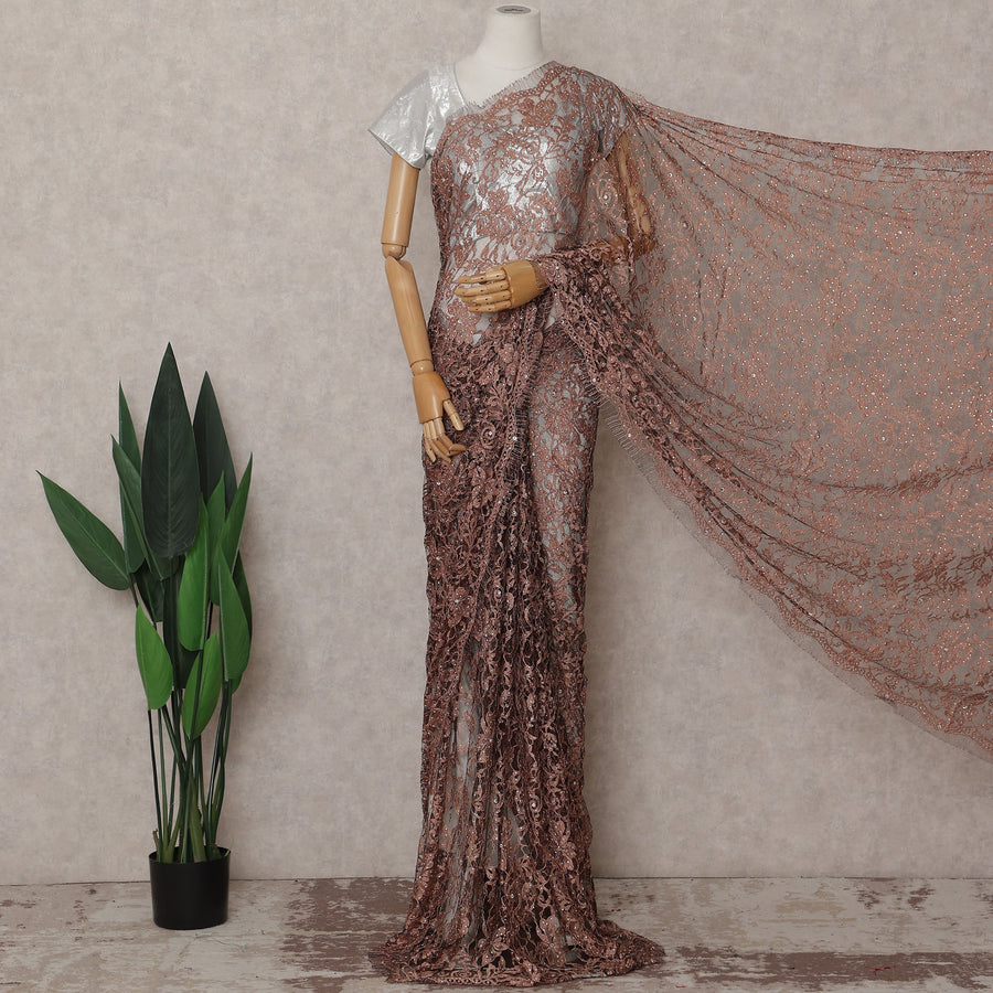 Copper French Chantilly Lace Saree | Regal