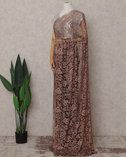 Copper French Chantilly Lace Saree | Regal