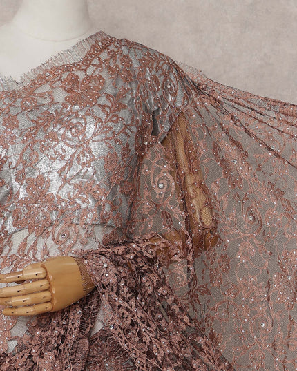 Copper French Chantilly Lace Saree | Regal