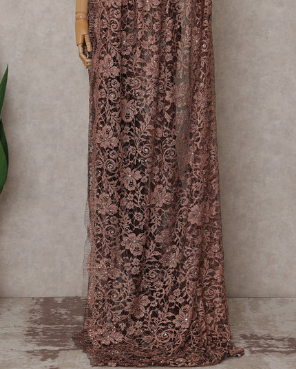 Copper French Chantilly Lace Saree | Regal