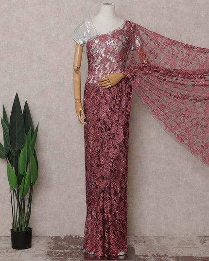 Pink French Chantilly Lace Saree | Regal