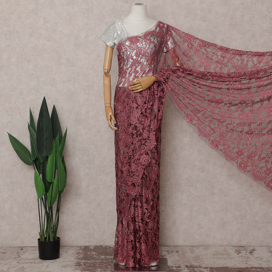 Pink French Chantilly Lace Saree | Regal
