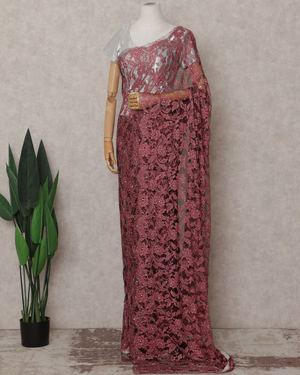 Pink French Chantilly Lace Saree | Regal