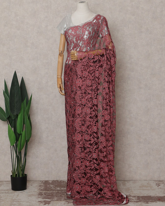 Pink French Chantilly Lace Saree | Regal