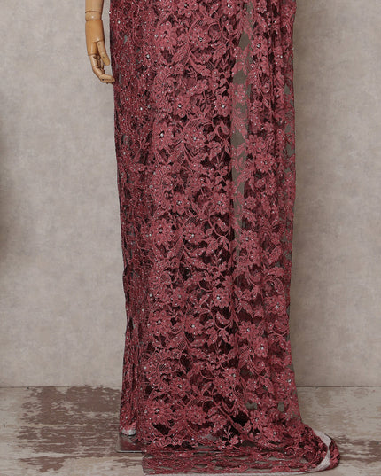 Pink French Chantilly Lace Saree | Regal
