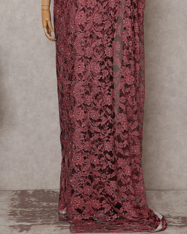 Pink French Chantilly Lace Saree | Regal