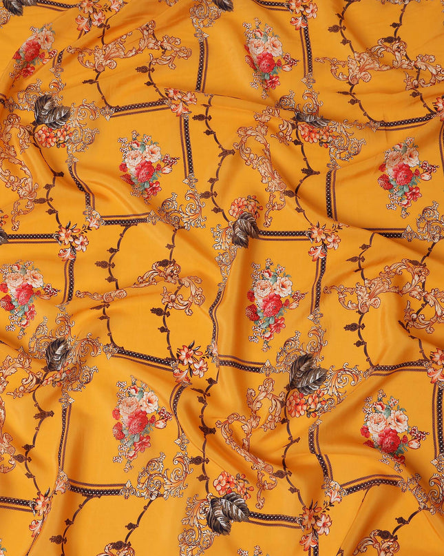 Yellow Bouquet Floral Printed Viscose Crepe 110cm