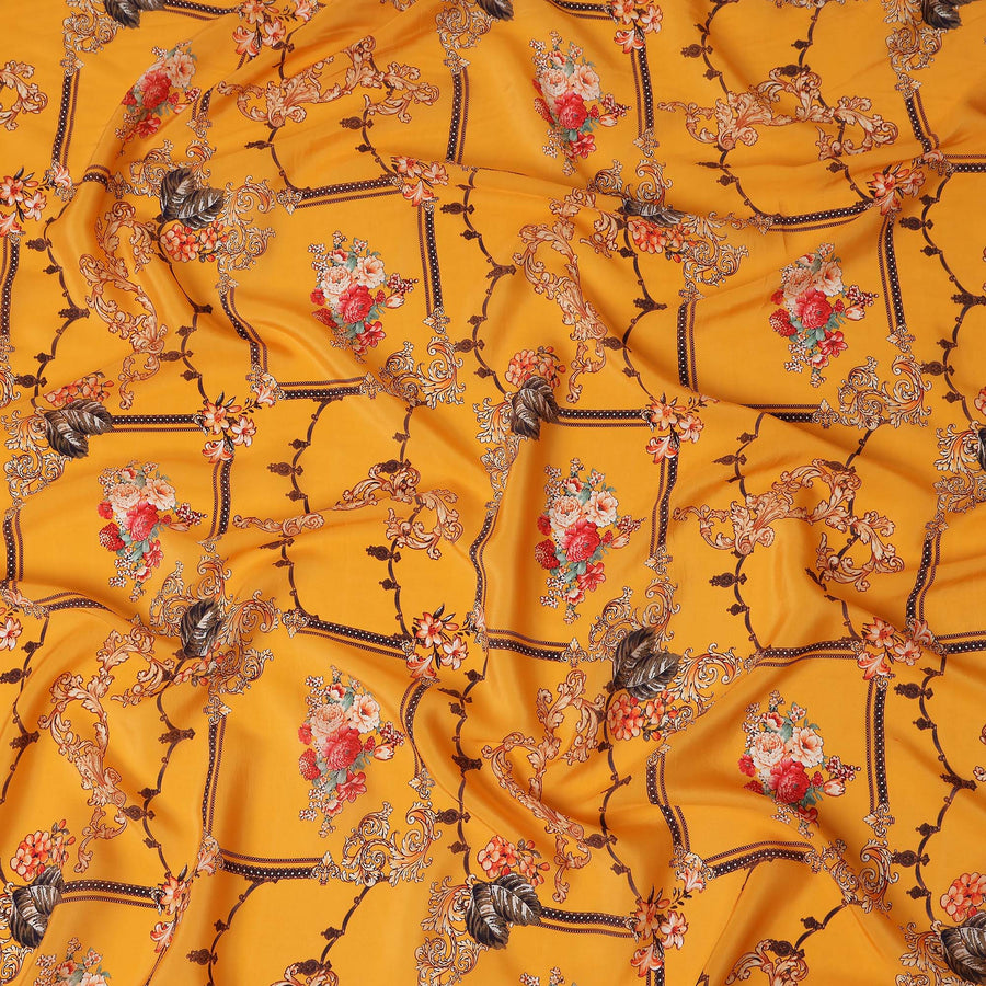 Yellow Bouquet Floral Printed Viscose Crepe 110cm
