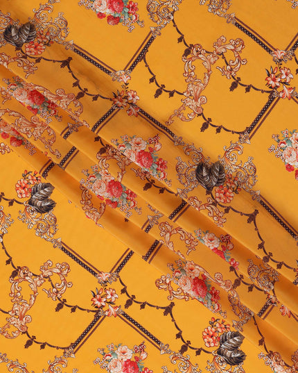 Yellow Bouquet Floral Printed Viscose Crepe 110cm