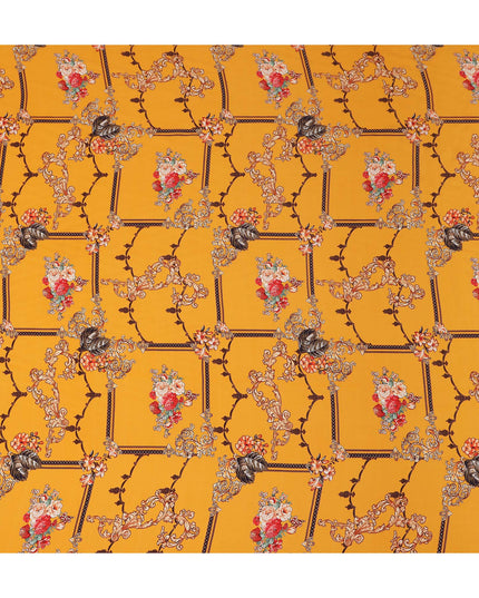 Yellow Bouquet Floral Printed Viscose Crepe 110cm