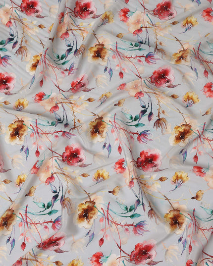 Grey Floral Printed Viscose Crepe 110cm