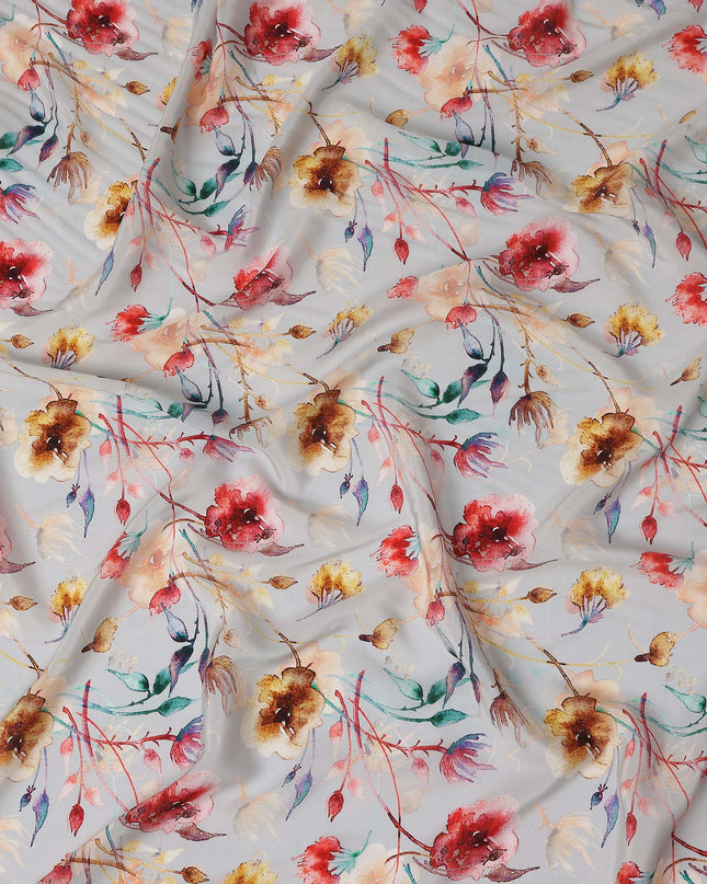 Grey Floral Printed Viscose Crepe 110cm