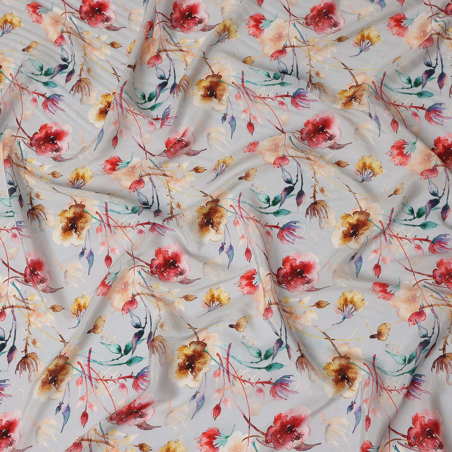 Grey Floral Printed Viscose Crepe 110cm