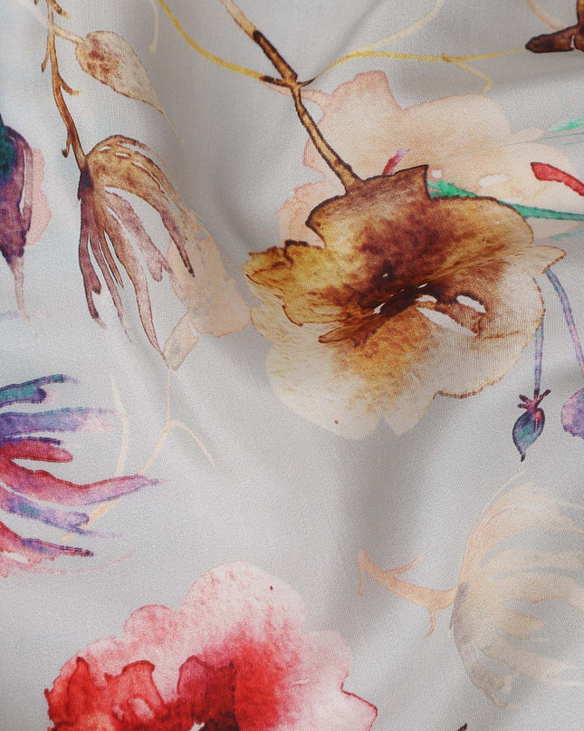 Grey Floral Printed Viscose Crepe 110cm