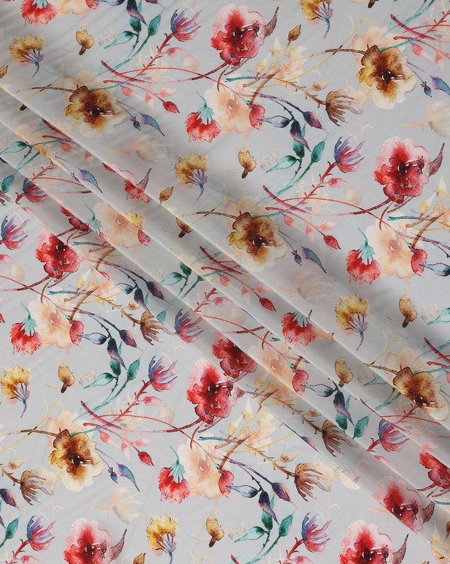 Grey Floral Printed Viscose Crepe 110cm
