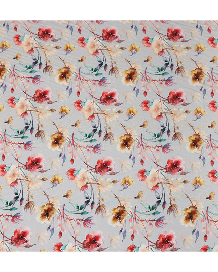 Grey Floral Printed Viscose Crepe 110cm
