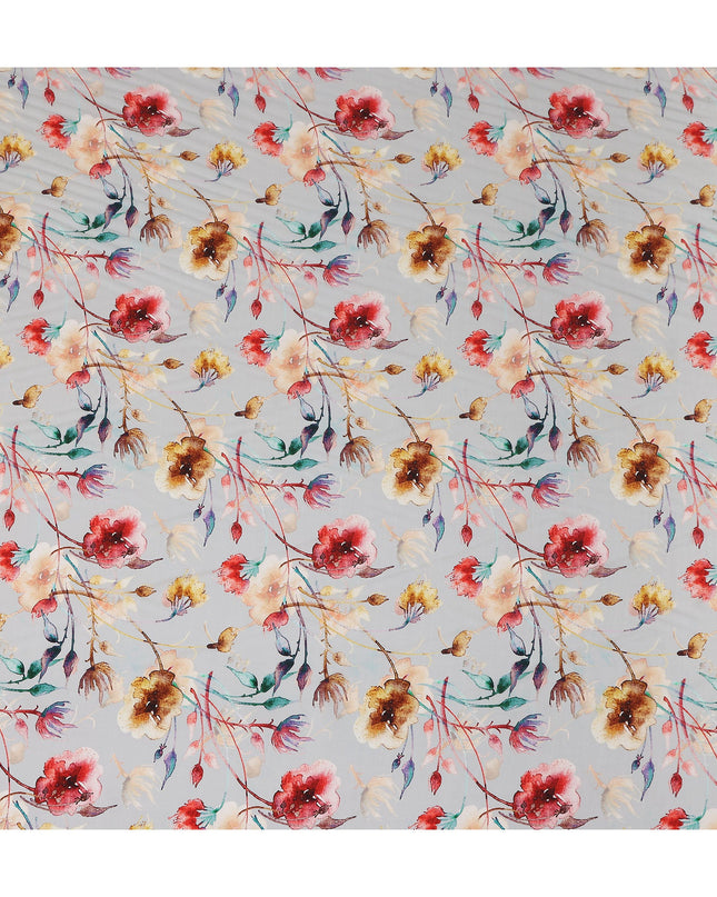 Grey Floral Printed Viscose Crepe 110cm