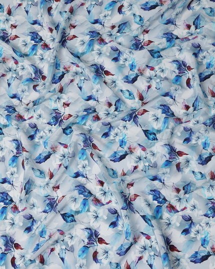 Blue Floral Printed Viscose Crepe 110cm