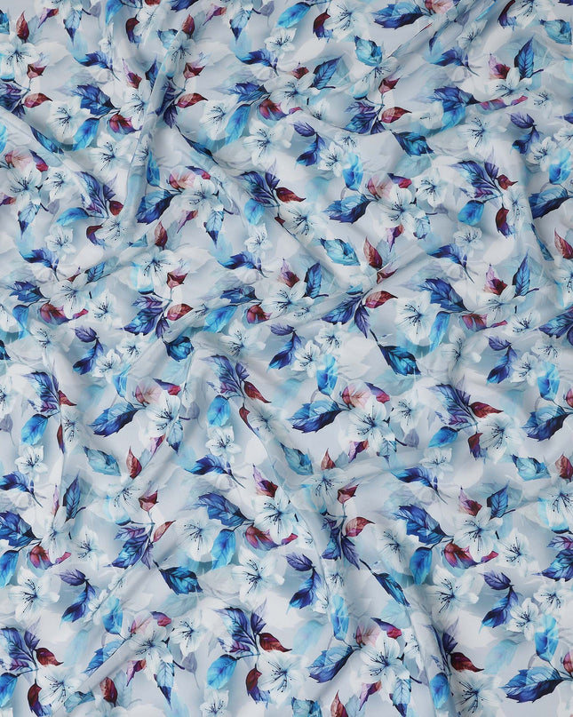 Blue Floral Printed Viscose Crepe 110cm