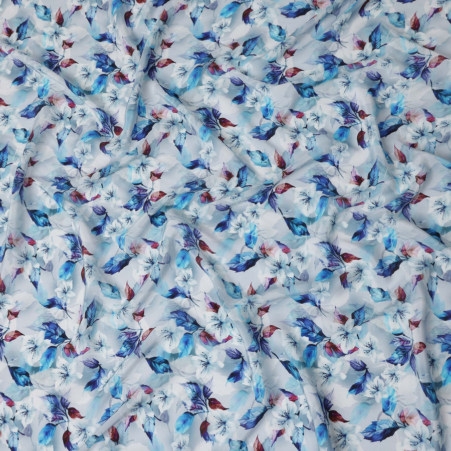 Blue Floral Printed Viscose Crepe 110cm