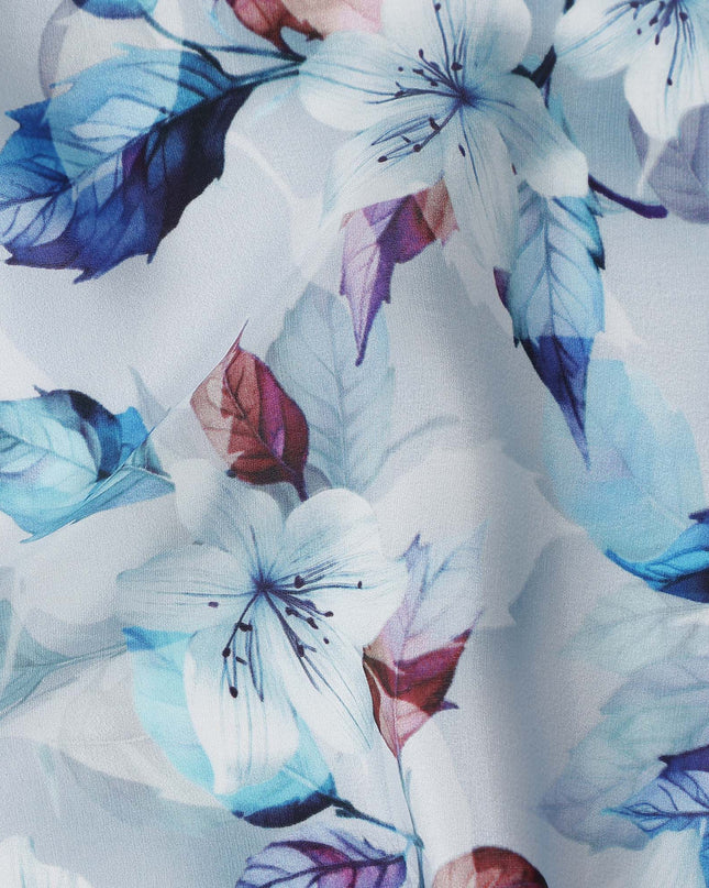 Blue Floral Printed Viscose Crepe 110cm