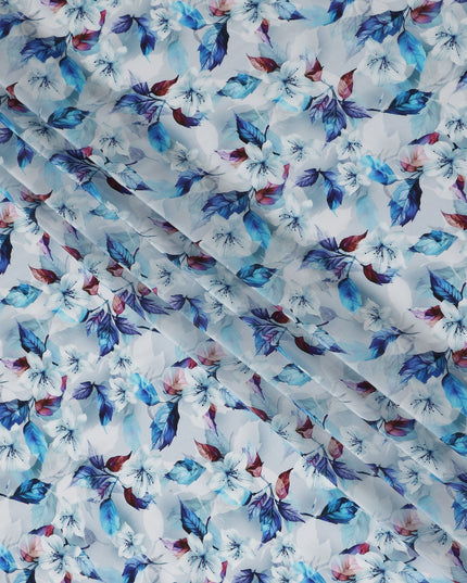 Blue Floral Printed Viscose Crepe 110cm