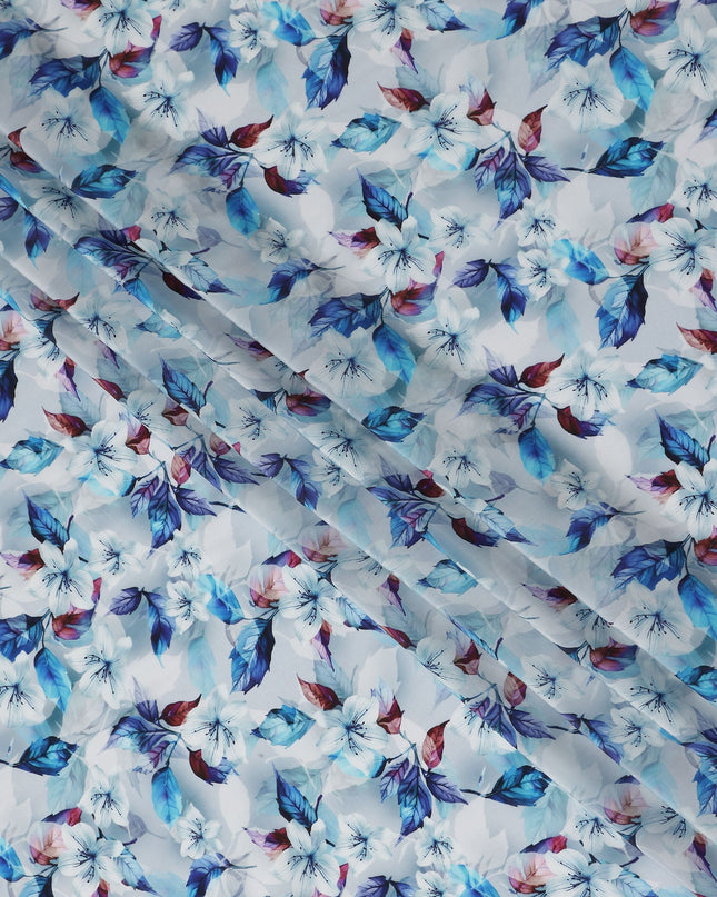 Blue Floral Printed Viscose Crepe 110cm